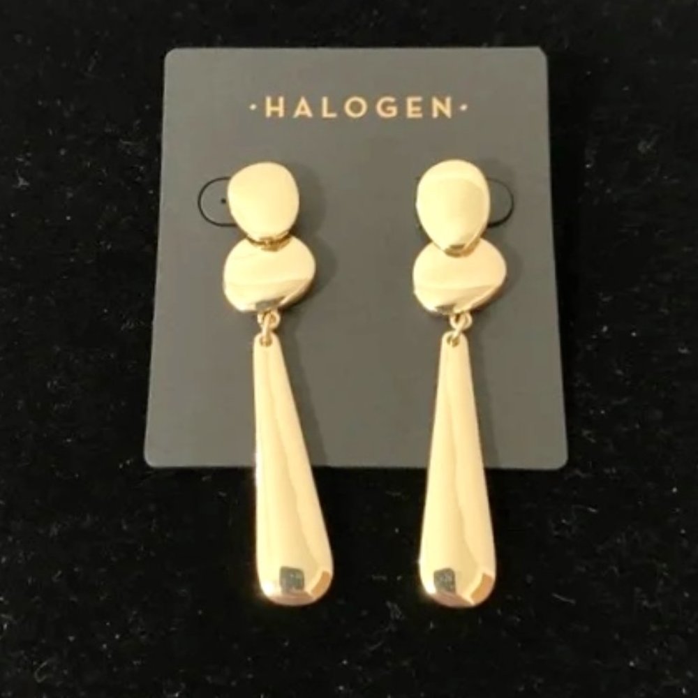 Drop Earrings Halogen Nordrstrom Gold Plate Batons 2 3/4" NWT NOC Perfect M567 - Picture 5 of 5
